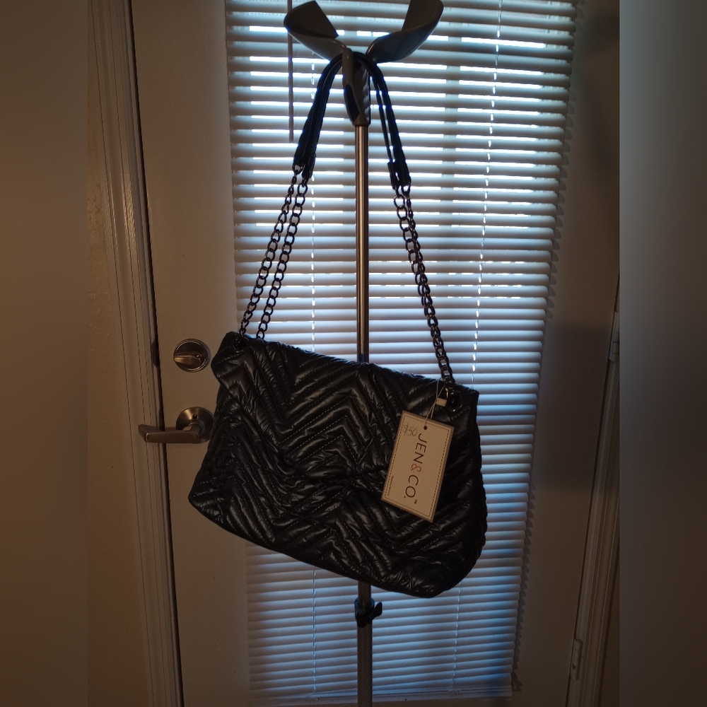 Metallic Navy Quilted Shoulder Bag